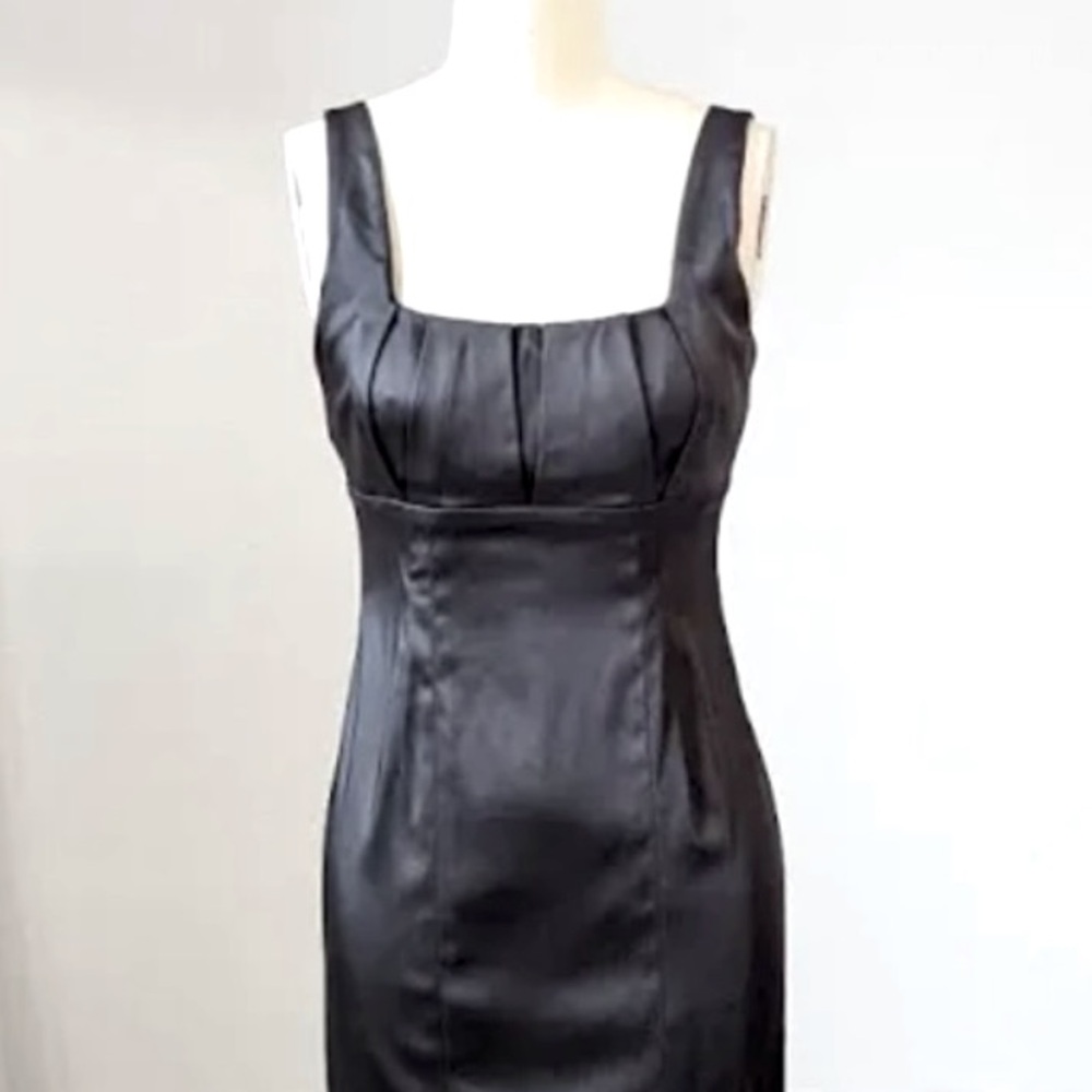 Calvin Klein Black Satin Sheath Cocktail Dress - Square Balconette Top Sz 2 NEW
